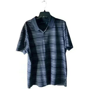 Perry Ellis Polo Mens Charcoal Gray Striped Short Sleeves Shirt Size Extra Large